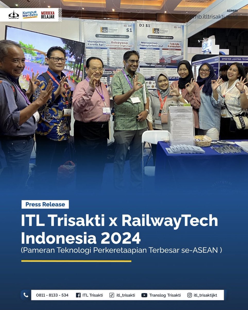 ITL_TrisaktiJKT's tweet image. Institut Transportasi dan Logistik (ITL) Trisakti suksesberpartisipasi dalam RailwayTech Indonesia 2024, sebuah pameran dagang terbesar di kawasan ASEAN yang memfokuskan pada teknologi, infrastruktur, dan layanan perkeretaapian.

#RailwayTech