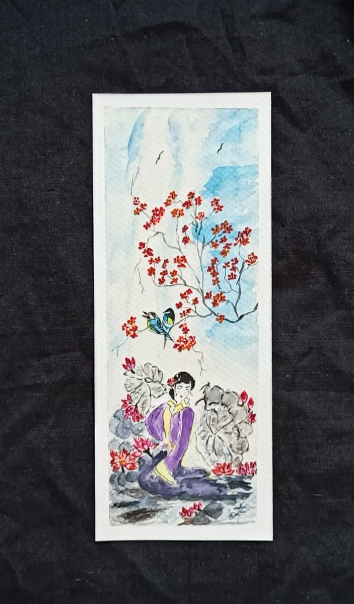 I love making these japanese style watercolour paintings so made two each in a similar colour palette. I have one client pic to share. The other remains anon. DM if you wish to buy the ones in Pic 1 &amp; 3. Do share. #originalartwork #artforhome #giftidea #ArtbyTee