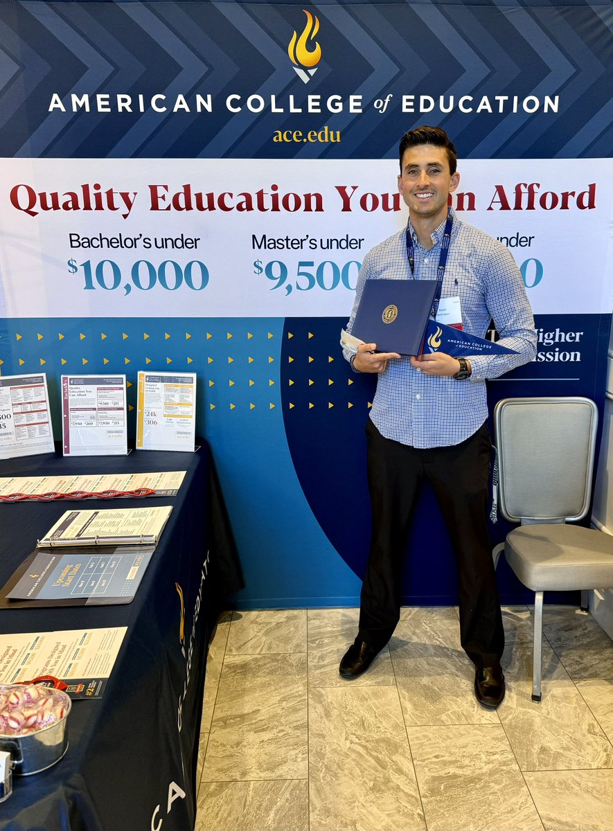 TJDavisACE's tweet image. A big thank you to Kevin Wellington for stopping by during the @ohioctm conference to tell me how much him and his wife enjoyed their time and experience at @ACEedu while obtaining their M.Ed.’s in Educational Leadership! #ACEAlumni🔥 #OCTM24 ➗🧮✖️