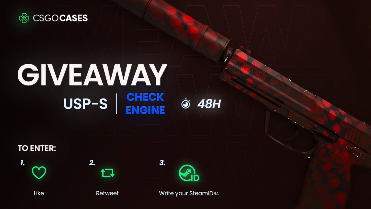 💥Souvenir USP-S | Check Engine (FN) GIVEAWAY💥

How to Enter:
💗Like
🔁Retweet
✍️Write your SteamID64

🎁Winner will be announced after 48h⏰

#cs2giveaways #cs2skins #csgocases #cs2skinsgiveaway #cs2community #giveaway #CS2Giveaway #CS2 #CounterStrike2 #CS2