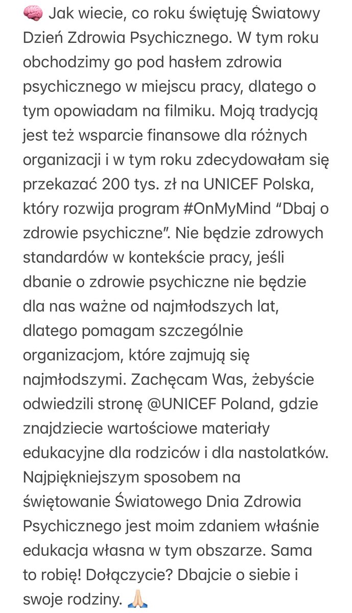 iga_swiatek's tweet image. My tradition every year 🙏🏻
Moja coroczna tradycja ⤵️
#worldmentalhealthday #mentalhealth #zdrowiepsychiczne @UNICEF_Poland
