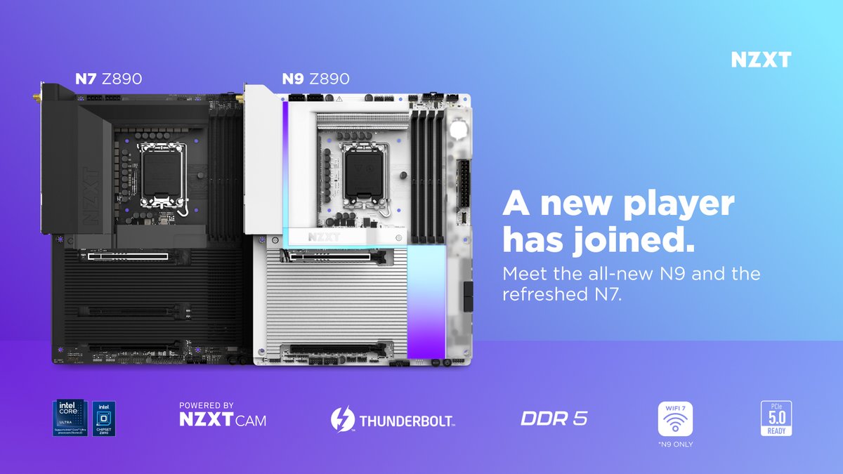 NZXT (@nzxt) on Twitter photo Introducing the all-new NZXT N7 and N9 Z890 motherboards!
Designed for the latest <a href="/IntelGaming/">Intel Gaming</a> Core Ultra processors, the Z890 delivers robust power and speed with an elevated design!
Learn more at nzxt.co/3TZ0GYo Introducing the all-new NZXT N7 and N9 Z890 motherboards!
Designed for the latest <a href="/IntelGaming/">Intel Gaming</a> Core Ultra processors, the Z890 delivers robust power and speed with an elevated design!
Learn more at nzxt.co/3TZ0GYo