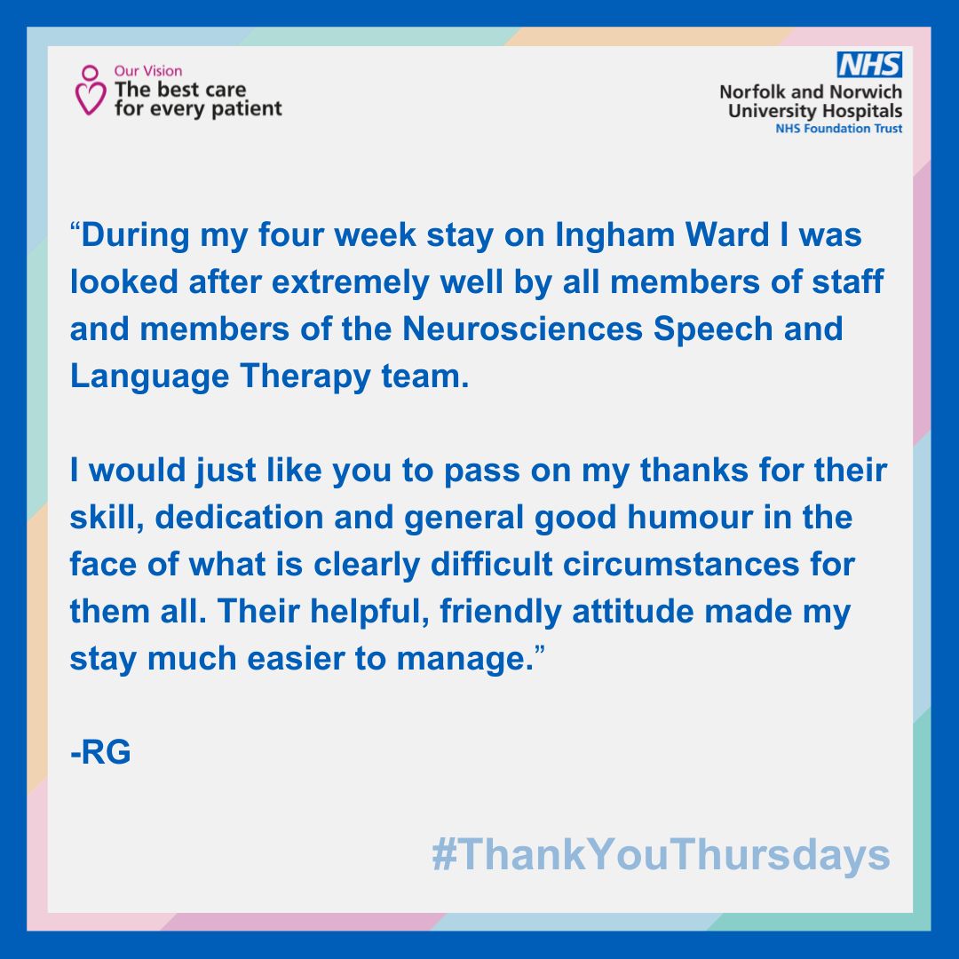 Todays #ThankYouThursday is for our Stroke Team and Speech and Language Therapists working on Ingham Ward.