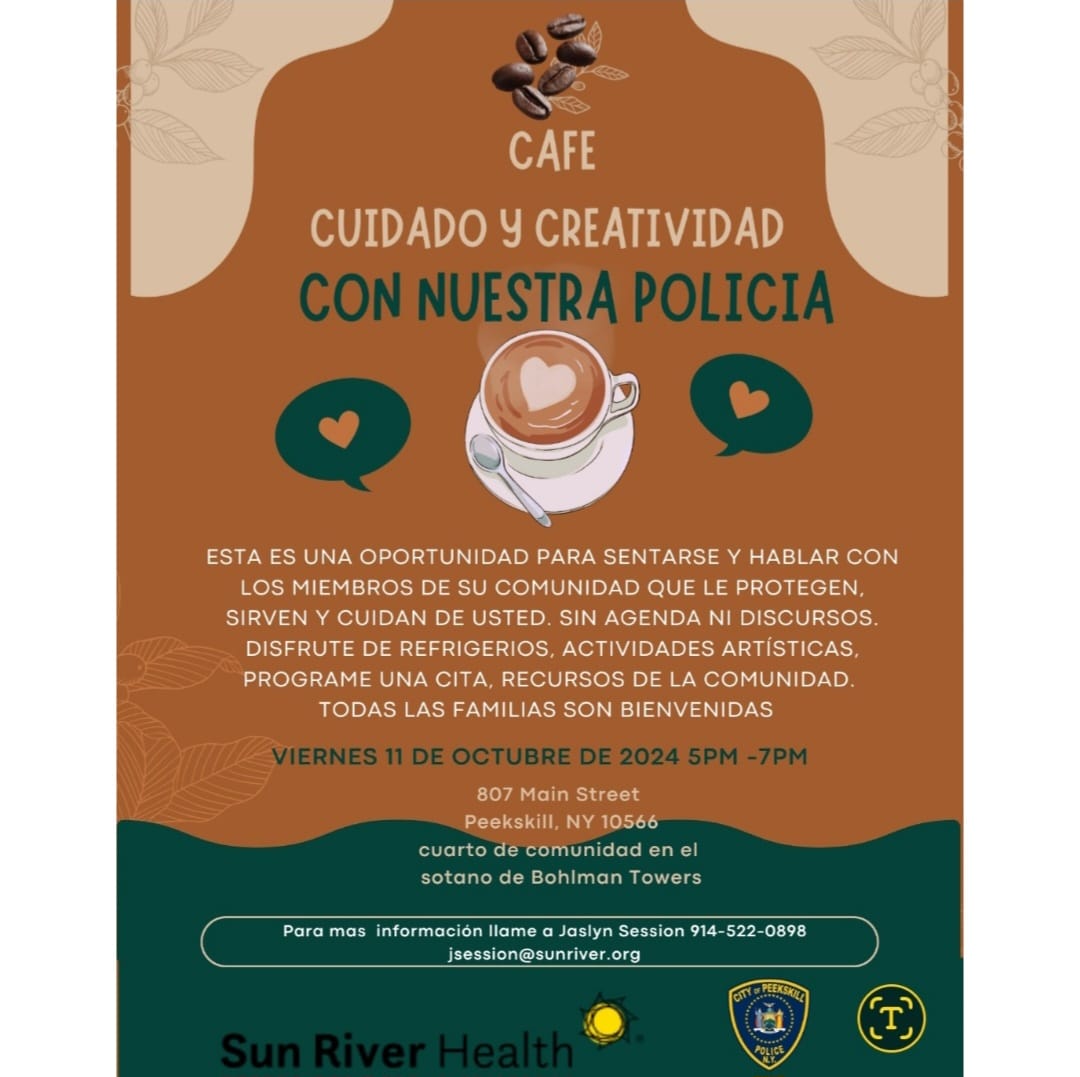 CityOfPeekskill's tweet image. The @peekskillpolice, in partnership with @sunriverhealth and the Peekskill Housing Authority, is hosting a Coffee Care and Creativity with Cops this Friday, October 11th from 5:00 pm - 7:00 pm at the Bohlmann Towers Community Room. For more info, email jsession@sunriver.org.