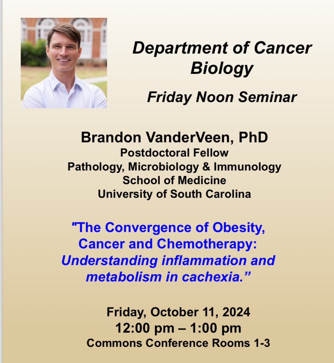 Looking forward to this exciting talk tomorrow. Find your way to the Commons conference rooms and learn more about cachexia and cancer. <a href="/WakeCancer/">Wake Forest Baptist - Comprehensive Cancer Center</a> <a href="/wakeforestmed/">Wake Forest University School of Medicine</a> 
🐪🏙️🦀🧬