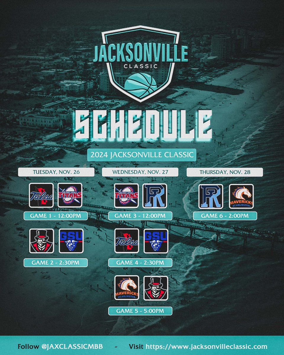 The 2024 Matchups are Set… See you in November!! 

For event and 🎟️ information please visit jacksonvilleclassic.com 

#jaxclassicmbb #reigncane #buckem #letsgopeay #gorhody #gotitans #lightitblue