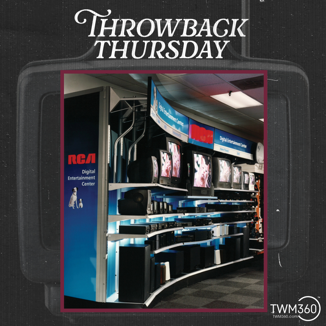 TWM360's tweet image. Can we take a moment to appreciate this classic @rcabrand tube TV Display? Throwing it back to simpler times when life was all about good shows and great memories! 🌟📺 #TBT #DisplayDesign #RCA #TWM360