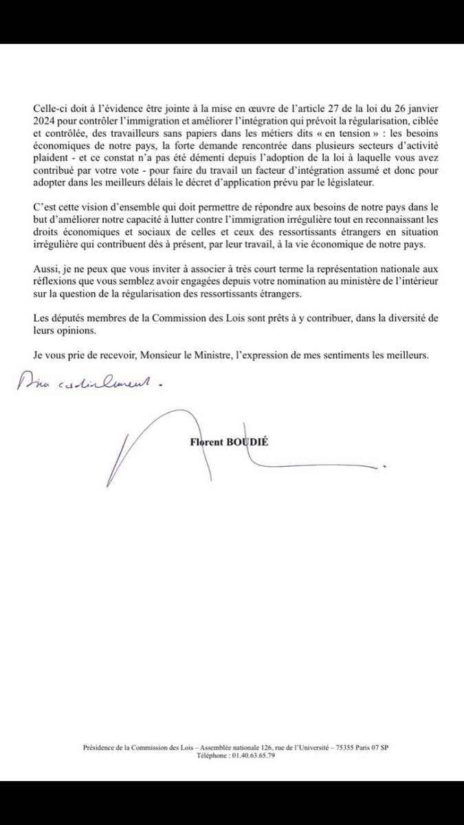Après l'interview de Bruno Retailleau dans le Parisien, Florent Boudié (EPR), président de la commission des lois, lui a écrit tout le mal qu'il pense de son intention de remplacer la circulaire Valls pour ne régulariser "qu'au compte-gouttes"