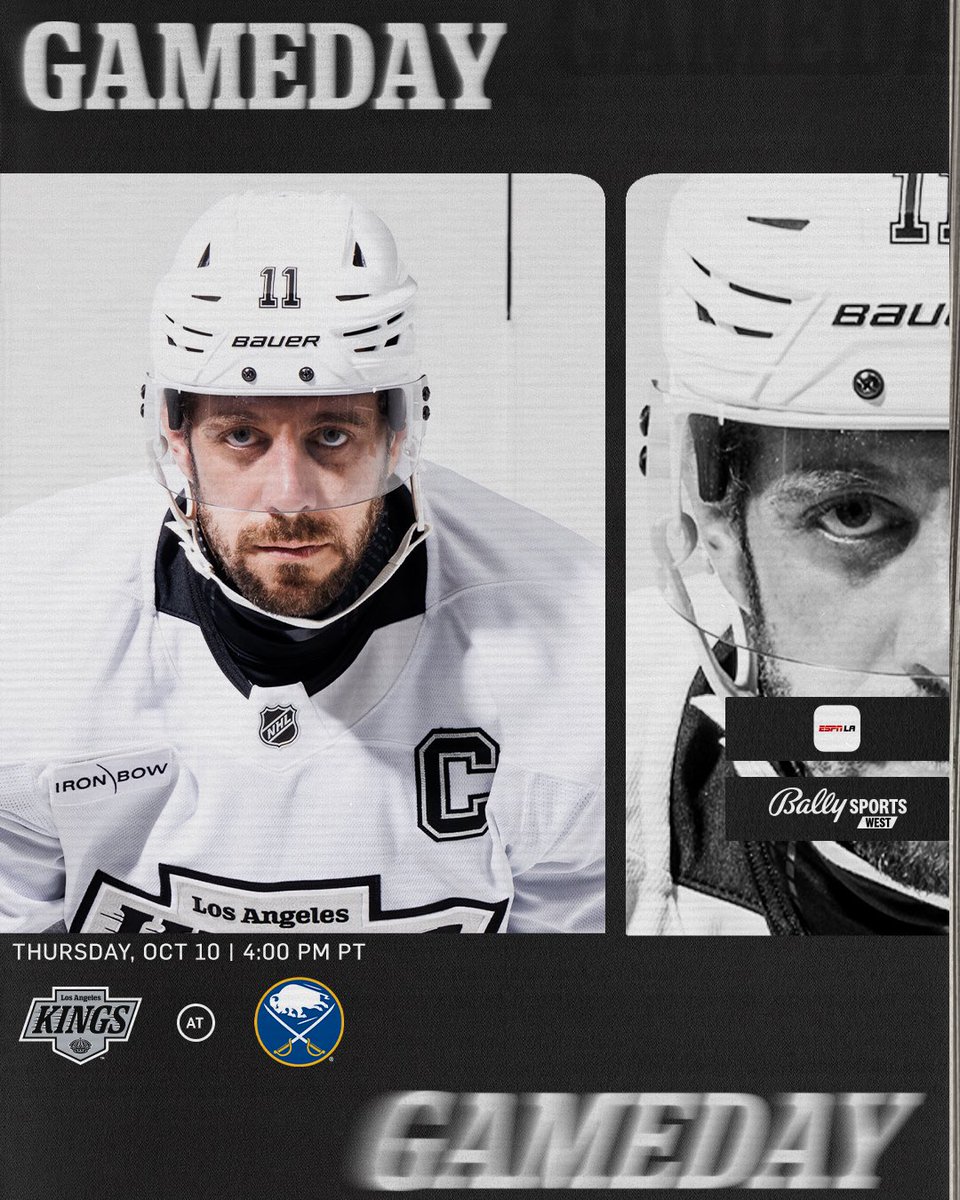 LAKings's tweet photo. TODAY IS THE DAY! 

🆚 Buffalo Sabres
📍 Buffalo, NY
⏰ 3:30 PM tune in 
📺 @BallySportWest 
🎧 @ESPNLosAngeles App
📲 https://t.co/B6zJyUitpb

#GoKingsGo https://t.co/At4rCkEpou