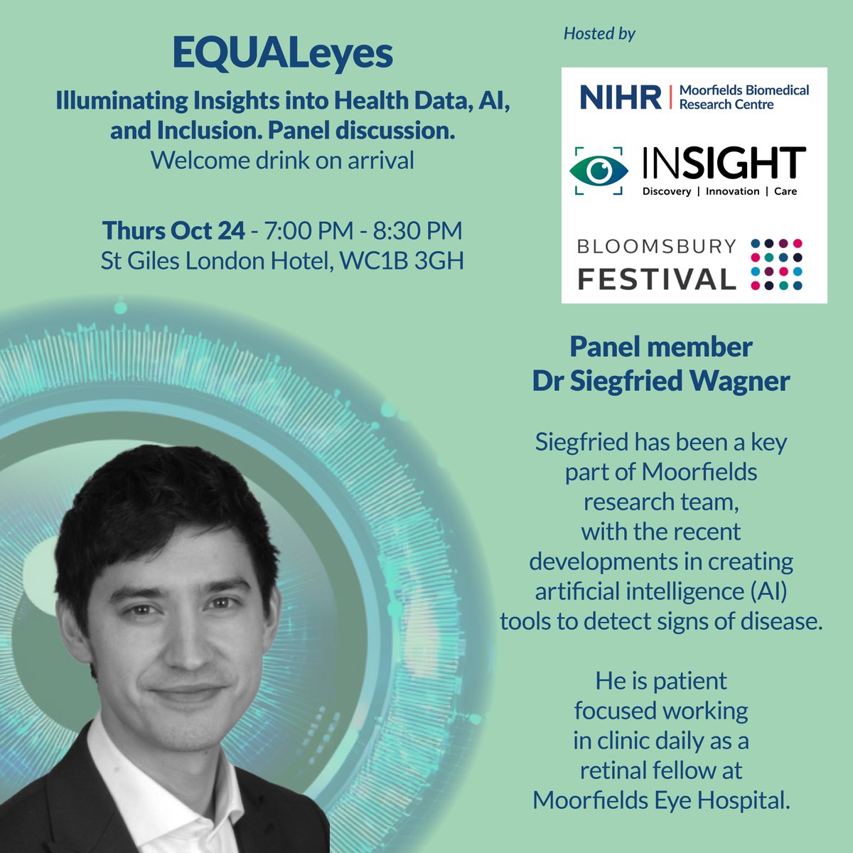 NIHR Moorfields BRC (@moorfieldsbrc) on Twitter photo Highlighting the huge benefits to society of using #AI in healthcare, EQUALeyes presents speakers like <a href="/sktywagner/">Siegfried Wagner</a> who are changing the future of diagnosis for degenerative diseases.
👉shorturl.at/ovMfK
@bloomsburyfest <a href="/INSIGHTeyehub/">INSIGHTeyehub</a> <a href="/Moorfields/">Moorfields Eye Hospital NHS Foundation Trust</a> <a href="/UCLeye/">UCL Institute of Ophthalmology</a> #BloomsburyFest Highlighting the huge benefits to society of using #AI in healthcare, EQUALeyes presents speakers like <a href="/sktywagner/">Siegfried Wagner</a> who are changing the future of diagnosis for degenerative diseases.
👉shorturl.at/ovMfK
@bloomsburyfest <a href="/INSIGHTeyehub/">INSIGHTeyehub</a> <a href="/Moorfields/">Moorfields Eye Hospital NHS Foundation Trust</a> <a href="/UCLeye/">UCL Institute of Ophthalmology</a> #BloomsburyFest