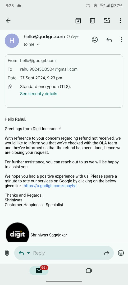 rahultyagi18's tweet photo. @bhash @OlaElectric @Olacabs @ola_supports I cancelled my policy from go digit and digit insurance refund my whole amount 2245 in partner account ( ola finances) but ola not refund my amount.even two months passed I attached following think 
A copy of policy thant cancelled Nd https://t.co/bPFRUYWaVW