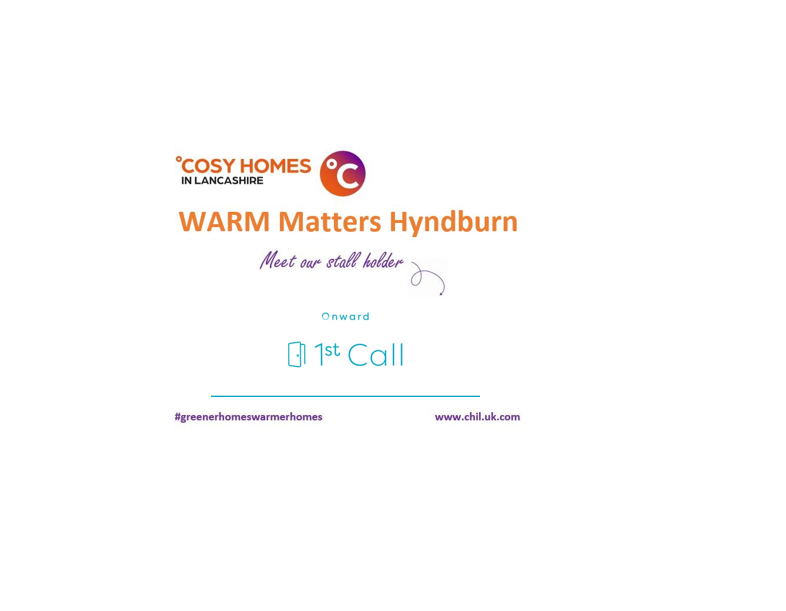 Onward 1st Call are joining WARM Matters Hyndburn

They offer employment support, help with finances such as council tax &amp; benefits, housing advice and looking after your health &amp; wellbeing

 🗓Tue, 15 Oct
 ⏰10am-2pm
 📍Hyndburn Leisure Centre, BB5 4EP
#greenerhomeswarmerhomes
