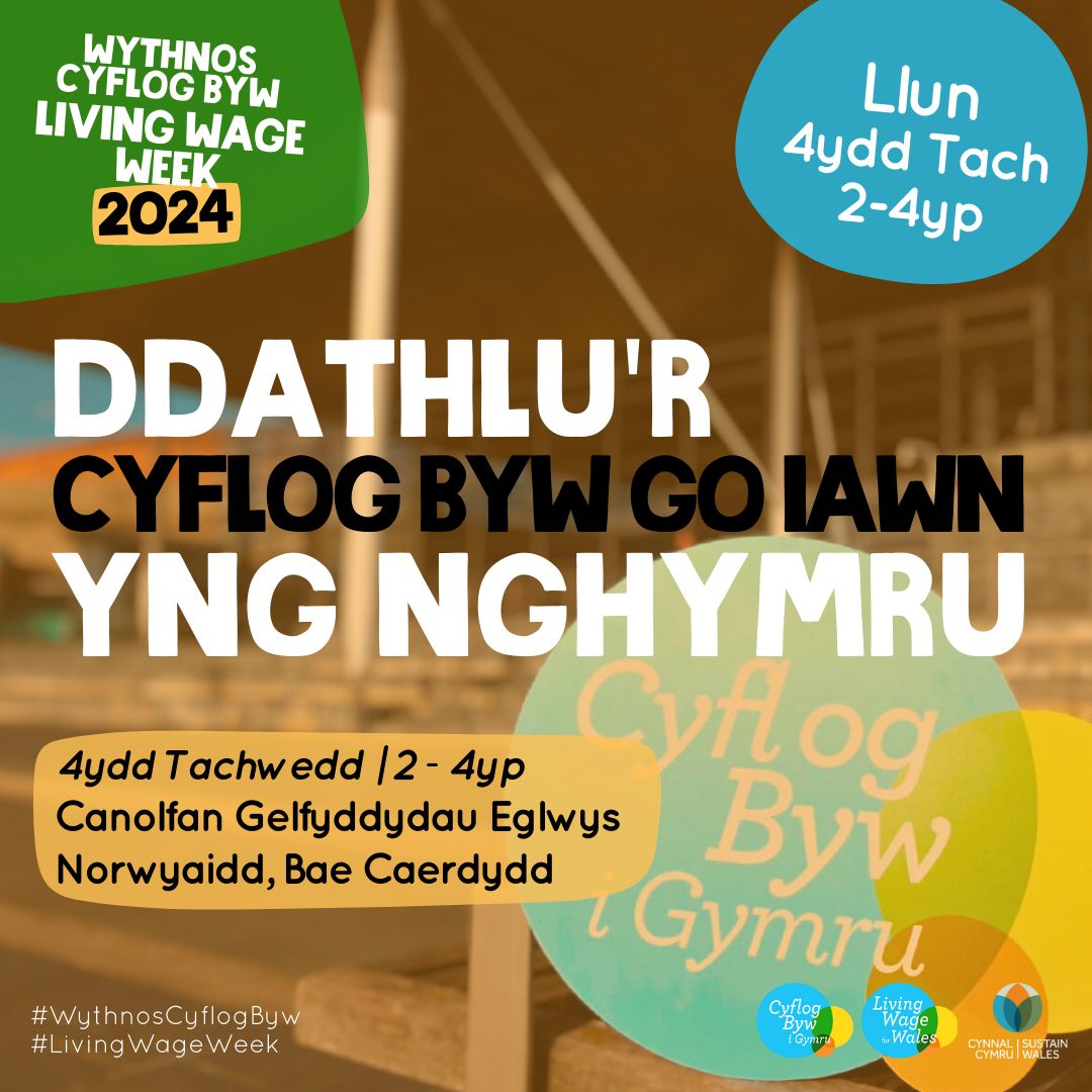 Living Wage Wales (@livingwagewales) on Twitter photo A wyddoch chi mae llai na 4 wythnos i fynd tan Wythnos Gyflog Byw 2024? 😱
📍 <a href="/norwegianchurch/">Norwegian Church Arts Centre / Eglwys Norwyaidd</a> Cardiff Bay
📆 Llun 4ydd Tachwedd
⏰ 2-4yp
Ymunwch a <a href="/cynnalcymru/">CynnalCymru</a>, Cyflogwyr Cyflog Byw a gweithwyr am lansiad #WythnosCyflogByw yng Nghymru. Cofrestrwch nawr gyda'r linc yn ein bio A wyddoch chi mae llai na 4 wythnos i fynd tan Wythnos Gyflog Byw 2024? 😱
📍 <a href="/norwegianchurch/">Norwegian Church Arts Centre / Eglwys Norwyaidd</a> Cardiff Bay
📆 Llun 4ydd Tachwedd
⏰ 2-4yp
Ymunwch a <a href="/cynnalcymru/">CynnalCymru</a>, Cyflogwyr Cyflog Byw a gweithwyr am lansiad #WythnosCyflogByw yng Nghymru. Cofrestrwch nawr gyda'r linc yn ein bio