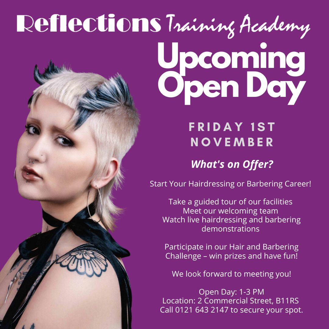 Ladder For Greater Birmingham & Solihull (@ladderforbrum) on Twitter photo 🎉 Join us at <a href="/ReflectionsTA/">Reflections Training Academy</a> Open Day on 1st Nov!
👀 Tour our facilities, watch live demos, join the Hair & Barbering Challenge, and win prizes!
📅 1-3 PM, 2 Commercial St, B11 RS
📞 Call 0121 643 2147 to register!
#OpenDay #Hairdressing #Barbering 🎉 Join us at <a href="/ReflectionsTA/">Reflections Training Academy</a> Open Day on 1st Nov!
👀 Tour our facilities, watch live demos, join the Hair & Barbering Challenge, and win prizes!
📅 1-3 PM, 2 Commercial St, B11 RS
📞 Call 0121 643 2147 to register!
#OpenDay #Hairdressing #Barbering