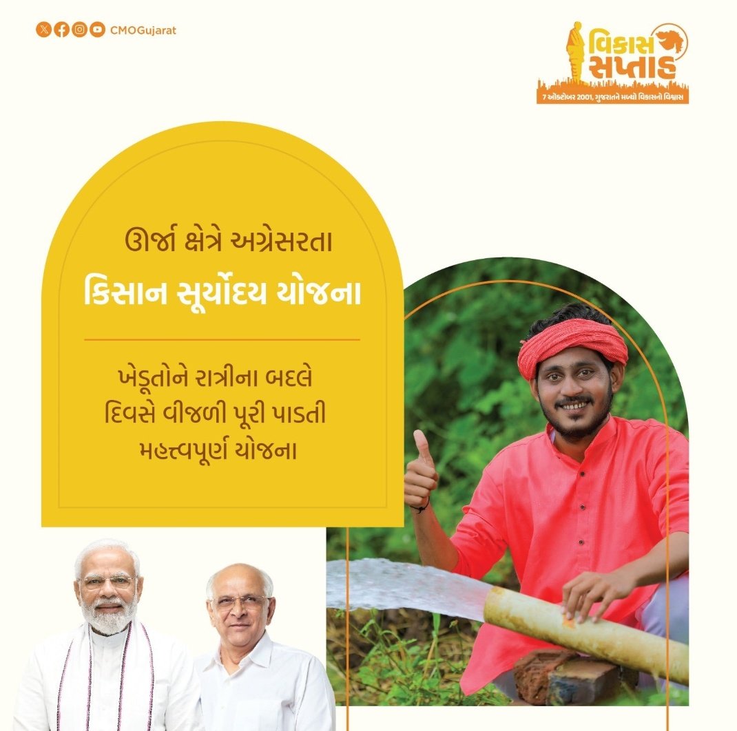 23 વર્ષમાં પથરાયો વિકાસનો ઉજાસ

કિસાન સૂર્યોદય યોજના થકી અગાઉ રાત્રીના અંધકારને ચીરીને ખેતરે જતા ખેડૂતોને દિવસે વીજળી મળી અને તેમની અગણિત વિટંબણાઓ ટળી.
#VikasSaptah
#LightingTheLives
#23YearsOfSeva 
#23YearsOfGoodGovernance