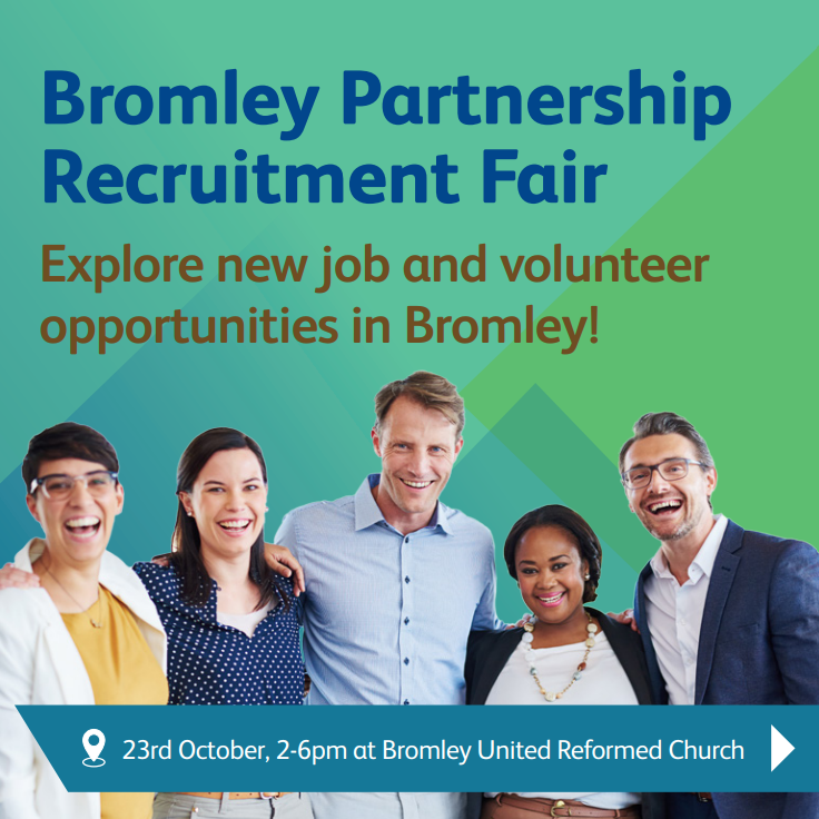 OneBromley's tweet photo. Great opportunities are waiting at the #Bromley Partnership Recruitment Fair on 23 Oct. Your next job could be just a conversation away so don’t miss out. See you 2-6pm at Bromley United Reformed Church.

https://t.co/k6h0n5UauV https://t.co/vcmmYhfgaX