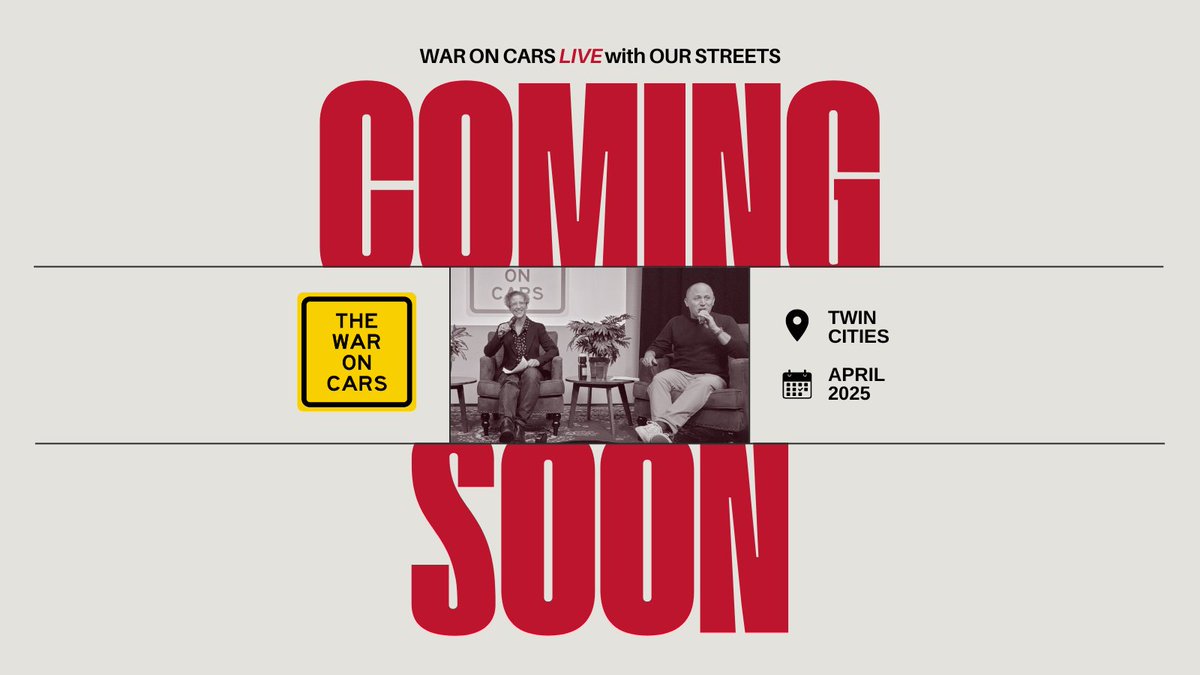 Welcome to the War on Cars—LIVE in the Twin Cities.

There are two ways to make sure you have presale access to the event! 1) You can become a sustaining donor of <a href="/ourstreetsmn/">Our Streets</a> OR 2) You can also become a Patreon subscriber of @thewaroncars
