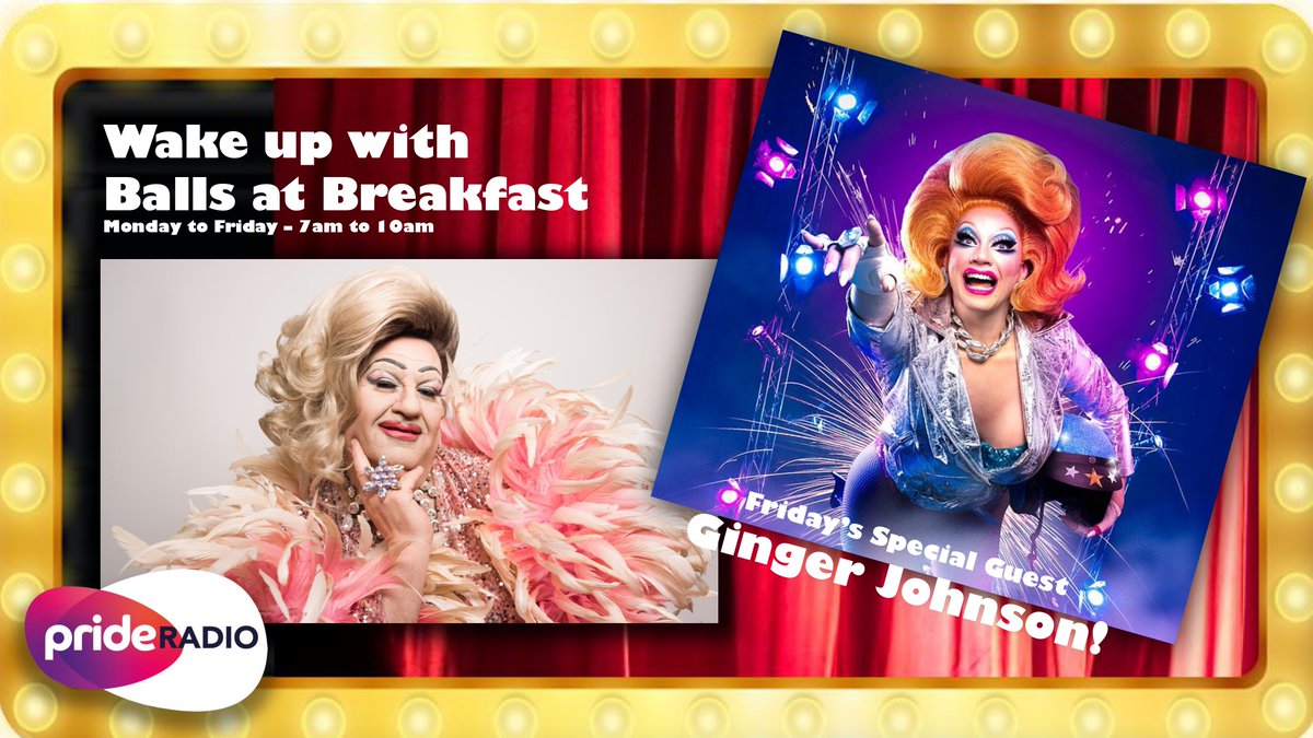 Join <a href="/RealOpheliaB/">Ophelia B</a> for Friday's #BallsAtBreakfast with the reigning RuPaul Drag Race UK winner <a href="/GingerJohnson_/">Ginger Johnson</a> 
Listen LIVE on 89.2FM, DAB or ask your smart speaker to play Pride Radio.
Wake Up with #BallsAtBreakfast every weekday morning.
#wakeywakey
