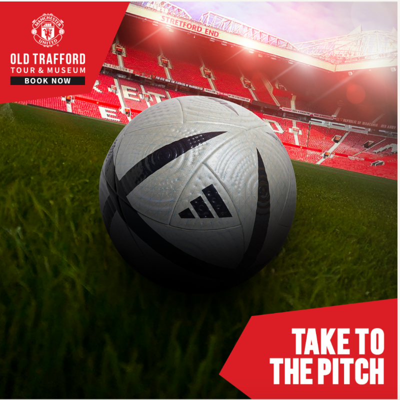 ManUtd's tweet photo. Take To The Pitch ⚽

Our new, exclusive Museum and Tour package includes a special once-in-a-lifetime experience 🏟️

#MUFC