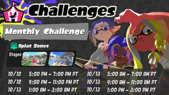 Rayan_BGT's tweet photo. ¡Un desafío del mes se acerca!
Tendrá el modo de pintazonas y sera de 12/10 al 13/10.
#Splatoon3 https://t.co/tdQIvYsEuw