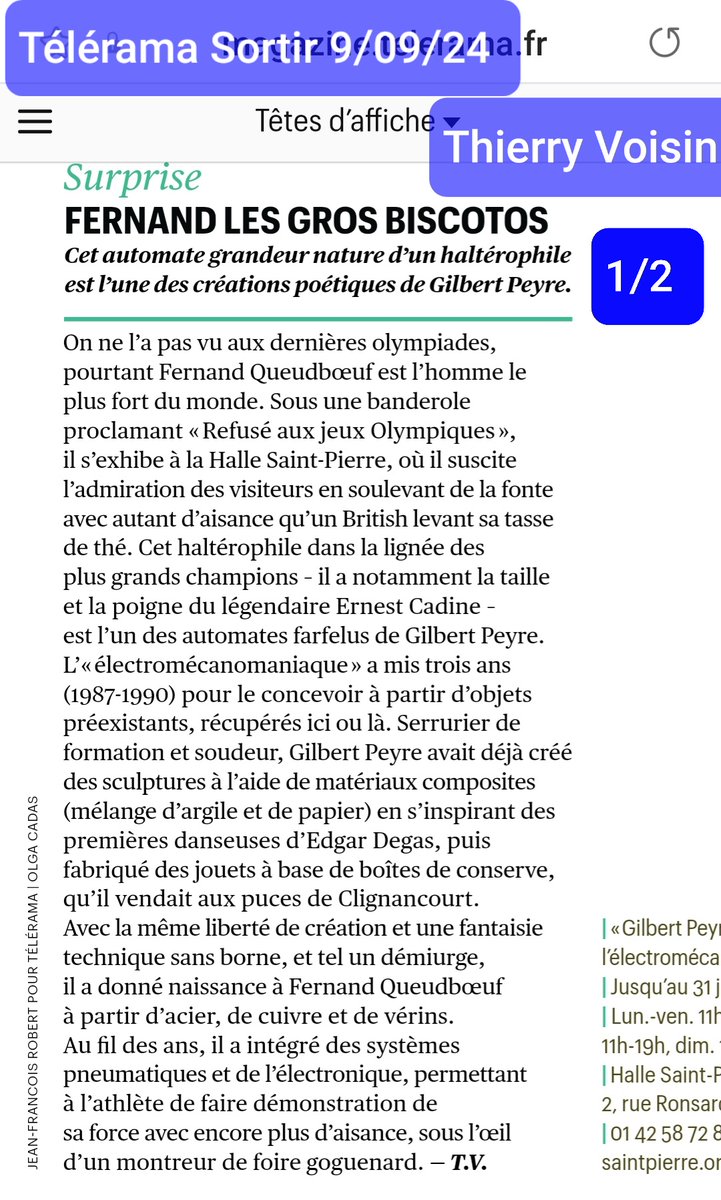 magazine.telerama.fr/data/4081/read… <a href="/TeleramaSortir/">Télérama Sortir</a> <a href="/Telerama/">Télérama</a> Article de Thierry Voisin sur <a href="/gilbertpeyre19/">Gilbert Peyre</a> #Hallesaintpierre <a href="/HeymannAssocies/">Heymann Associés</a>