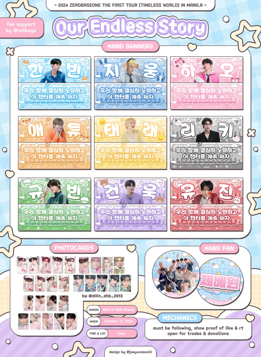 ✧･ﾟ*✧･ﾟOur Endless Story 💫🌠 ✮⋆˙

🕰️ ZB1 Timeless World in Manila 🕰️
OT9 fansupport &amp; freebies by <a href="/odibuys/">🍥</a> ! 

➤ hand banners
➤ round fans
➤ fanmade pcs
➤ random official pcs and merch

let’s do our best and continue writing this story with our jebe ! 📖🤍