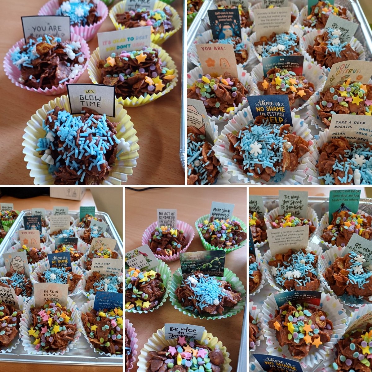 Carrie Prince (@carrie91686466) on Twitter photo The chocolate cornflake cakes I made for the office went down a storm for #WorldMentalHealthDay ✨️👌. Each cake had a little positive message inside to help brighten my colleagues' days! 🥰
#WorldMentalHealthDay2024 #nicetobekind #bekindtoyourmind <a href="/PennineCareNHS/">Pennine Care NHS FT</a> The chocolate cornflake cakes I made for the office went down a storm for #WorldMentalHealthDay ✨️👌. Each cake had a little positive message inside to help brighten my colleagues' days! 🥰
#WorldMentalHealthDay2024 #nicetobekind #bekindtoyourmind <a href="/PennineCareNHS/">Pennine Care NHS FT</a>