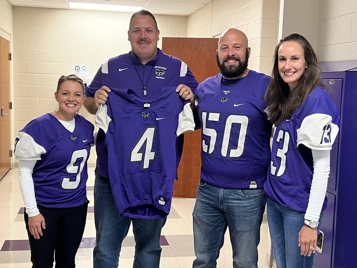 New traditions brought tears and pride yesterday! Proud KMS teachers wearing senior football jerseys 💜 <a href="/KLSD_Sports/">Keystone Athletics</a> <a href="/KeystoneSchools/">Keystone Schools</a> <a href="/TheMrGriz/">Coach Griswold</a>