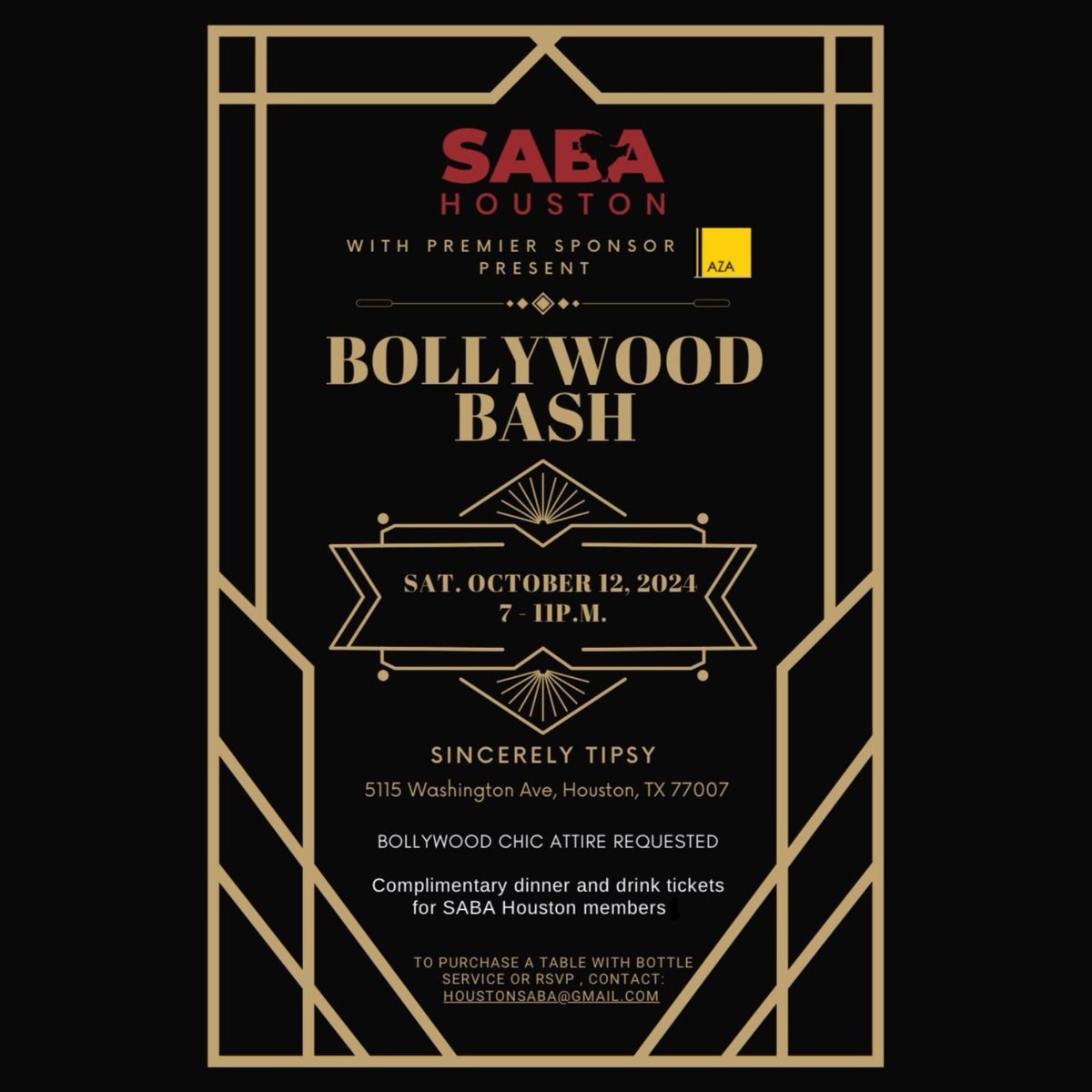 SABAHouston's tweet image. Light up the night at SABA Houston's annual Bollywood Bash benefitting @thelanding_hou, a Houston-based anti-trafficking organization.

🎟️ Tickets: Free! But email us to purchase a table with bottle service (or for any other reason) at houstonsaba at gmail