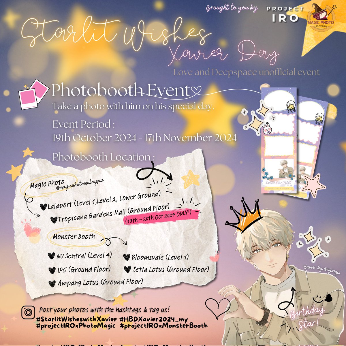 Project_IRO's tweet photo. ✨𝘼 𝙬𝙞𝙨𝙝 𝙢𝙖𝙙𝙚 𝙛𝙤𝙧 𝙝𝙞𝙢;- 𝙪𝙣𝙙𝙚𝙧 𝙩𝙝𝙚 𝙨𝙩𝙖𝙧𝙨✨

Date: 19th October - 17th November 2024

Xavier by @nijinoji

#starlitwisheswithXavier
#HBDXavier2024_my
#projectIROxPhotoMagic
#projectIROxMonsterBooth https://t.co/J0b4th95Bm