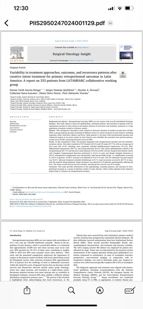 Happy to share our first publication as Latin American Collaborative Sarcoma study group (LATAMSARC). Significant number of patients for our region!