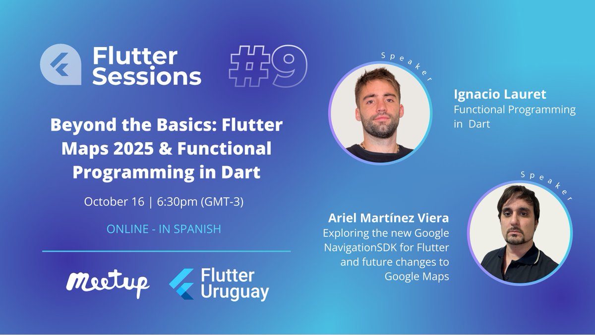 flutter_uruguay's tweet image. Hey Flutterists! ๐ We're excited to tell you Flutter Session #9 is coming, Beyond the Basics: Flutter Maps 2025 & Functional Programming in Dart with
@papa_gianfranco, @ajviera_ and @IgnacioLauret
Register here ๐ meetup.com/flutter-montevโฆ
