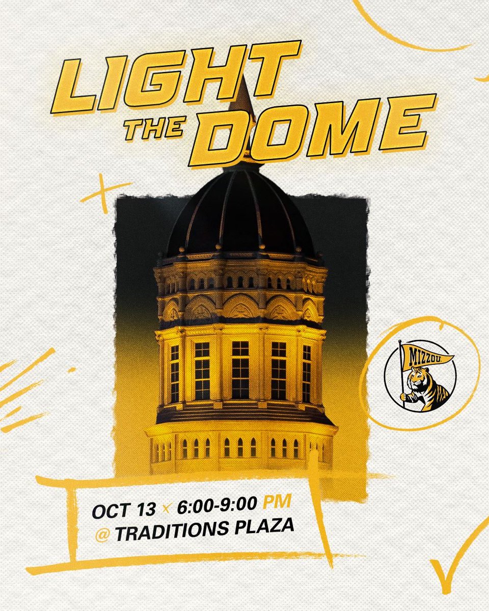 Sidney2020DB's tweet photo. Food trucks, a DJ, and Jesse’s dome glowing gold!
Homecoming kicks off at
Traditions Plaza, and you better be there to celebrate. #MIZ #ETTB @mizzouathletics

October 13
6pm-9pm
Traditions Plaza https://t.co/GIrNjPDpEa