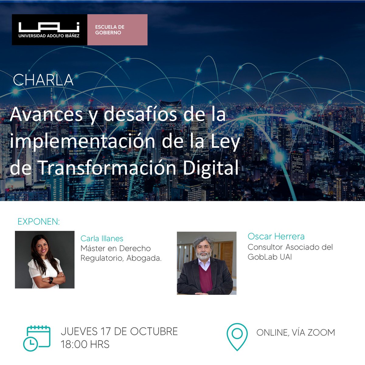 ¡Atención a todos los interesados en la transformación digital en Chile! Esta será una oportunidad única para conocer los desafíos y progresos en la implementación de la ley, que busca modernizar el sector público. Inscríbanse en mkg.uai.cl/postgrados-nue…