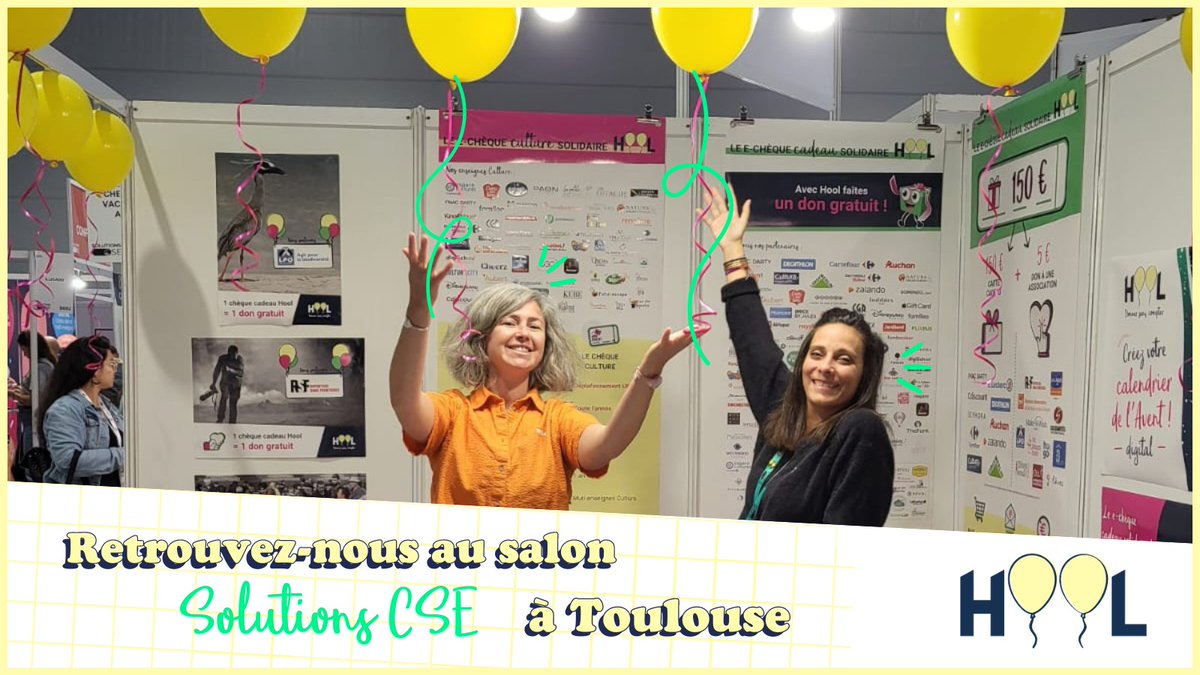 RDV au salon SolutionsCSE à #Toulouse ces 10 et 11 octobre.
L’occasion de découvrir nos solutions et de prévoir des cadeaux #solidaires pour cette fin d’année 🤝 🎄
A très vite ! 🎈
hool.fr