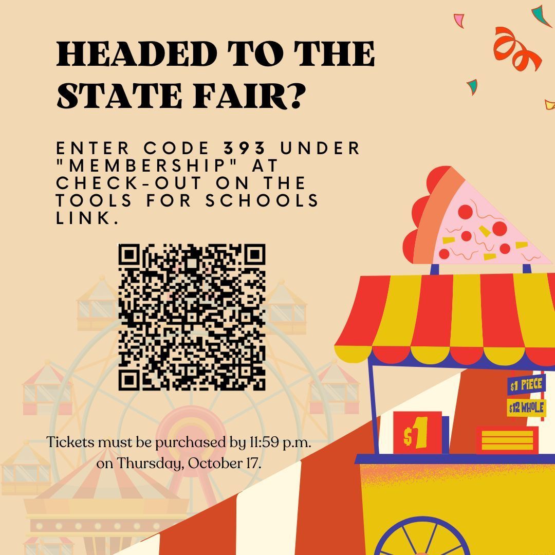 🎡 Heading to the NC State Fair? 🎡
@dillardMagnetES families, get ready for fun, food, and festivities—plus a chance to support the DDMSE PTA! 🎠

Purchase your tickets using the QR code and help out our school while enjoying the fair! 

#NCStateFair #SupportDDMSEPTA #FamilyFun