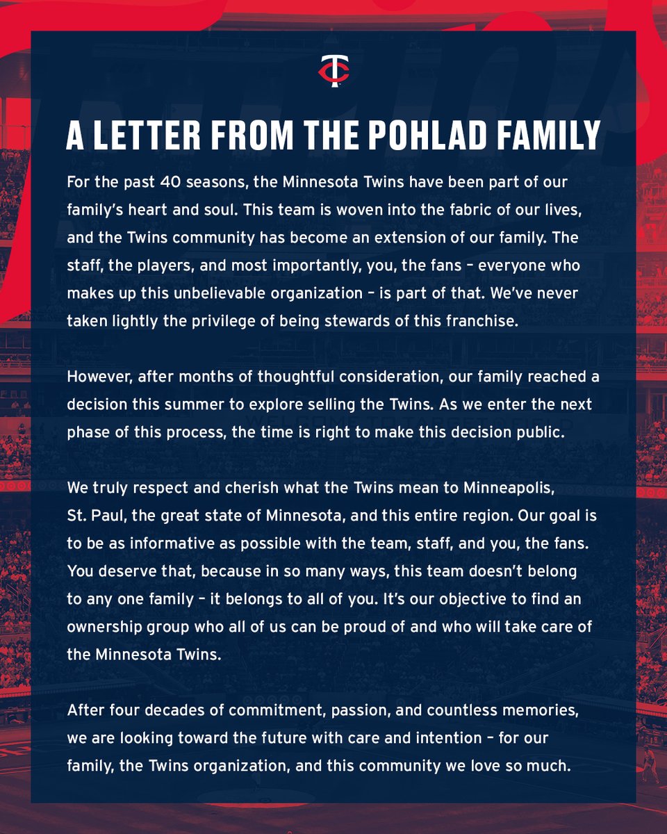 The Pohlad family’s statement on today’s news:
