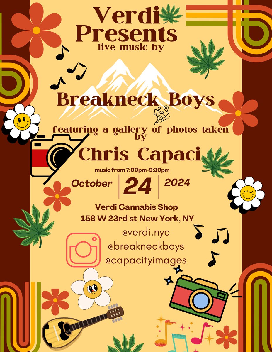 Join us for my solo photography exhibit enjoy live music from Breakneck Boys
📅 10/24
🕒 7-930
📍 158 W 23rd st New York, NY
#PhotographyExhibit #CannabisCulture #NYCEvents #LiveMusic #ConcertPhotography #ArtInTheCity #NYCArt #TravelPhotography #CreativeCommunity #ArtAndMusic