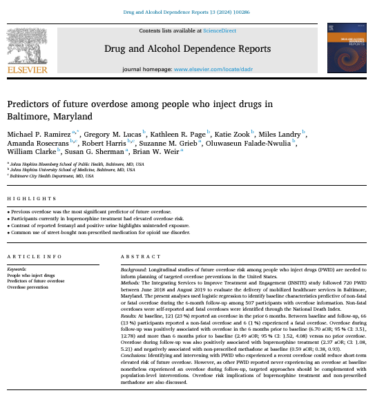 DrugAlcReports's tweet photo. New study in a predominantly Black sample in Baltimore, MD tracks overdose risk in #PWID. While prior #overdose was the strongest predictor of future overdose, insights into buprenorphine and methadone treatment were also discovered. https://t.co/CCADe46nc6 https://t.co/wvWiLbhdHz