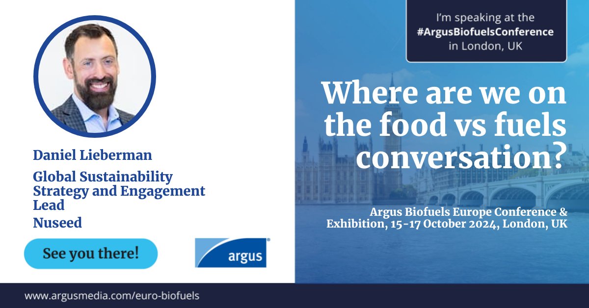 Nuseed's Dan Lieberman, Global Sustainability Strategy &amp; Engagement Lead, joins an Argus panel, on Wednesday October 16, to discuss:

Where are we on the food vs fuels conversation?