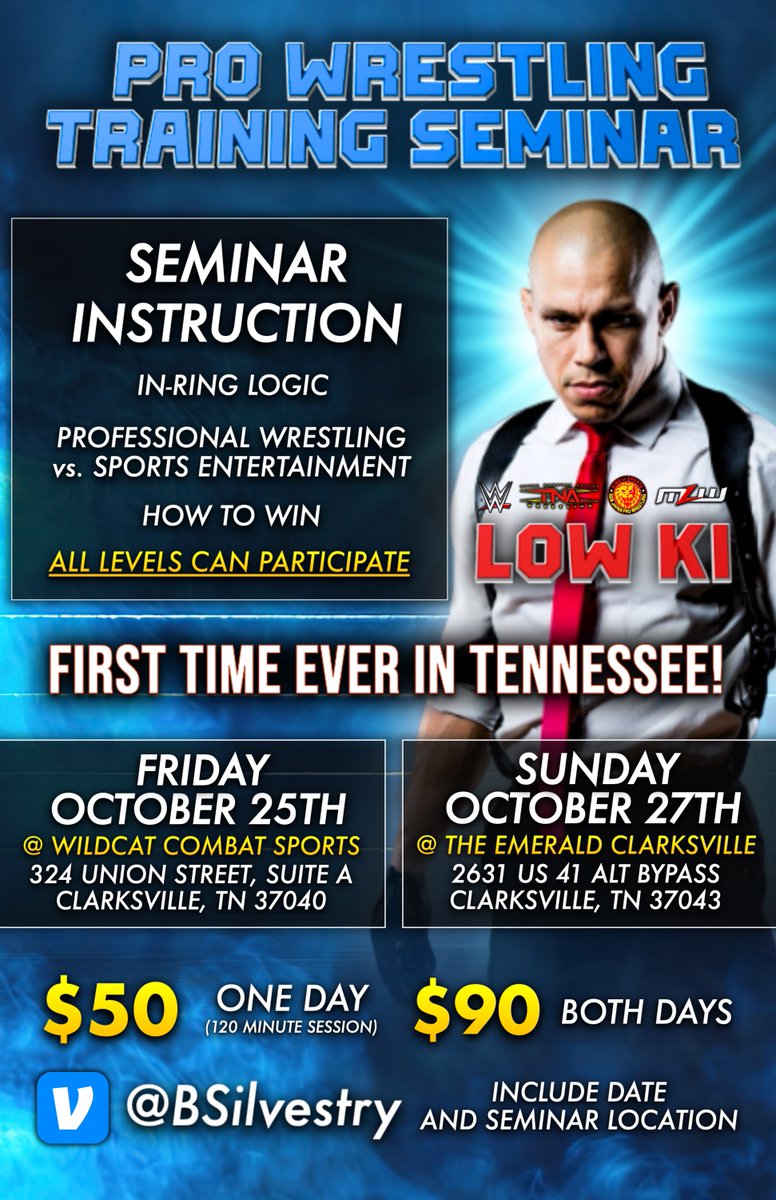 OneWorldWarrior's tweet image. 2️⃣ Seminars Tennessee

☆Not wasting time w/endless talk
-Specific instruction
-All levels welcome &amp;amp; participate
-Improve by challenge

👨‍🎓10/25  @WildsideSSF
📝10/27 The Emerald Clarksville

👇Reserve yours
🌐Low-Ki.com
#世界の戦士 #プロControlSystem
#TheProfessional