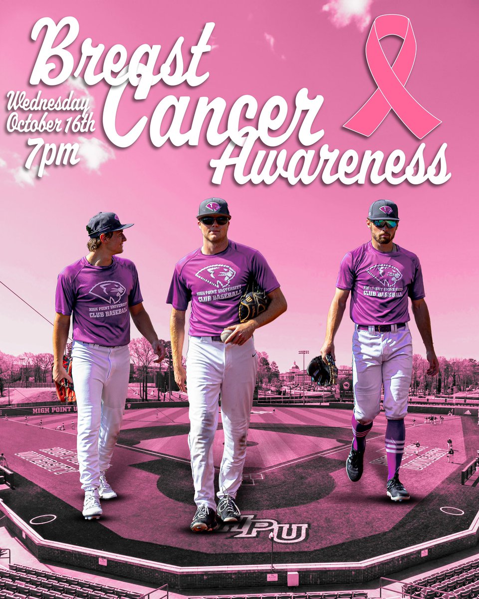 On Wednesday we wear pink.
Come out to HPU Club Baseballs first every pink out game in support of Breast Cancer Awareness. Show out next Wednesday at 7pm to support the boys and the cause on campus! #rollthers