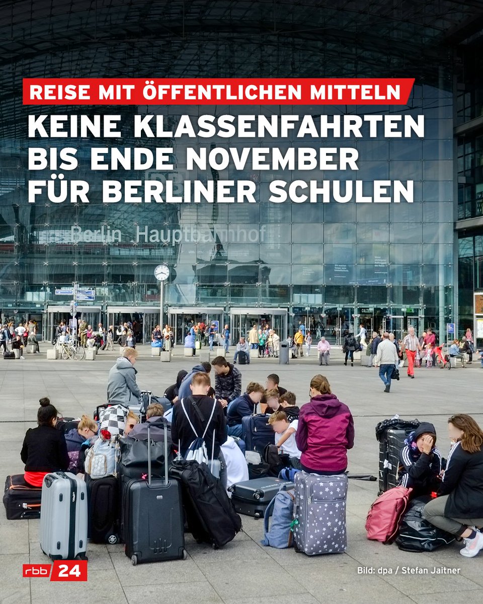 rbb24's tweet image. Berliner Schulen dürfen bis Ende November keine Klassenfahrten mehr buchen. Das sagte Bildungssenatorin Katharina Günther-Wünsch (CDU). Bisher sind die Reisekosten von Lehrerkräften mit öffentlichen Mitteln finanziert worden. rbburl.de/klassenfahrten