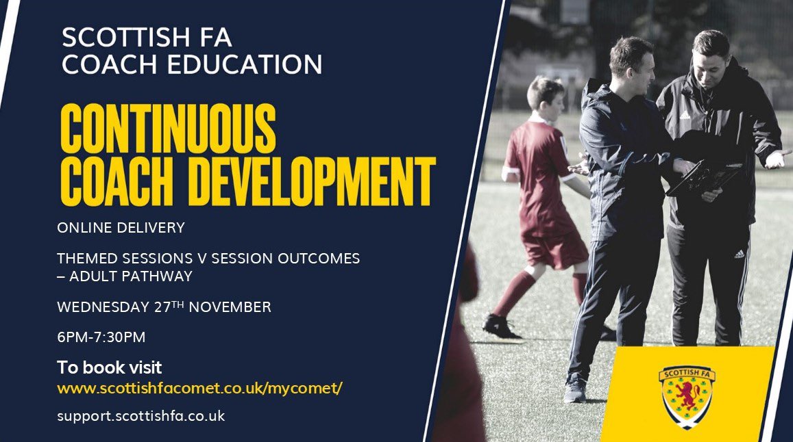 ScotFASouthEast's tweet photo. COACH EDUCATION 

New CCD Workshops through Oct - Dec are now available to book!

CCD enables all coaches at Level 1 of the Coach Education Pathway to ensure the validity of their coach education qualifications is maintained.

Book here👉https://t.co/UZivyI3Dgq
#scottishFACoachEd https://t.co/EB5ZTiQkbW
