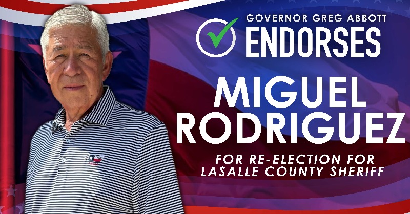 GovHotWheels_TX's tweet photo. 🚨TODAY: Governor Abbott endorses Miguel Rodriguez for LaSalle County Sheriff

"Sheriff Rodriguez has over 40 years of law enforcement experience serving LaSalle County with transparency and dedication." -Governor @GregAbbott_TX

More: https://t.co/zt2SRhiNO5