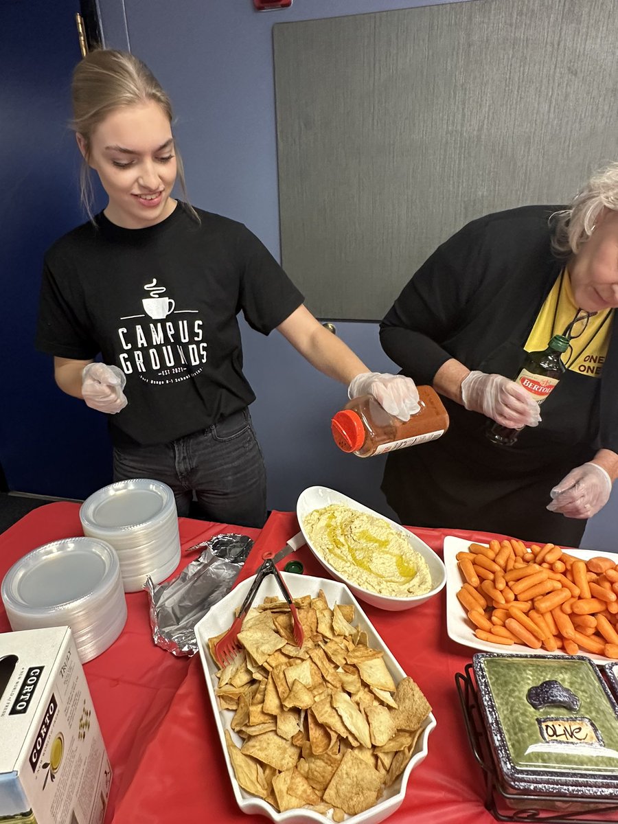 Culinary arts and eStudies students teaming up for a taste testing event to determine future menu items for Campus Grounds! Real world learning in practice! #fortproud