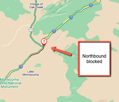 I-17 northbound at milepost 299 near State Route 179: A crash is