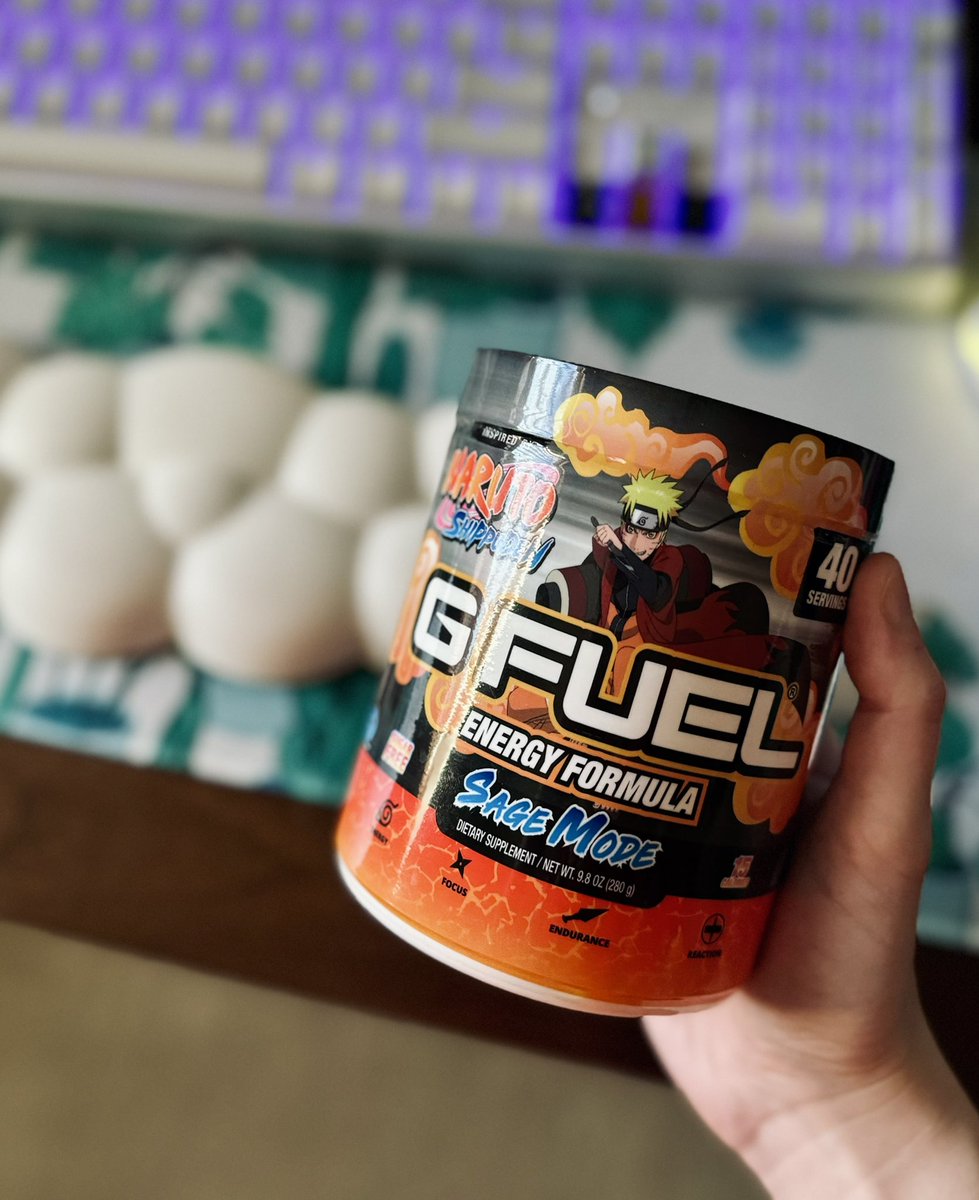 GFuelEnergy's tweet photo. Celebrating with Sage Mode today 🍑 Happy birthday Naruto! 🎉 https://t.co/O47TNEExRA