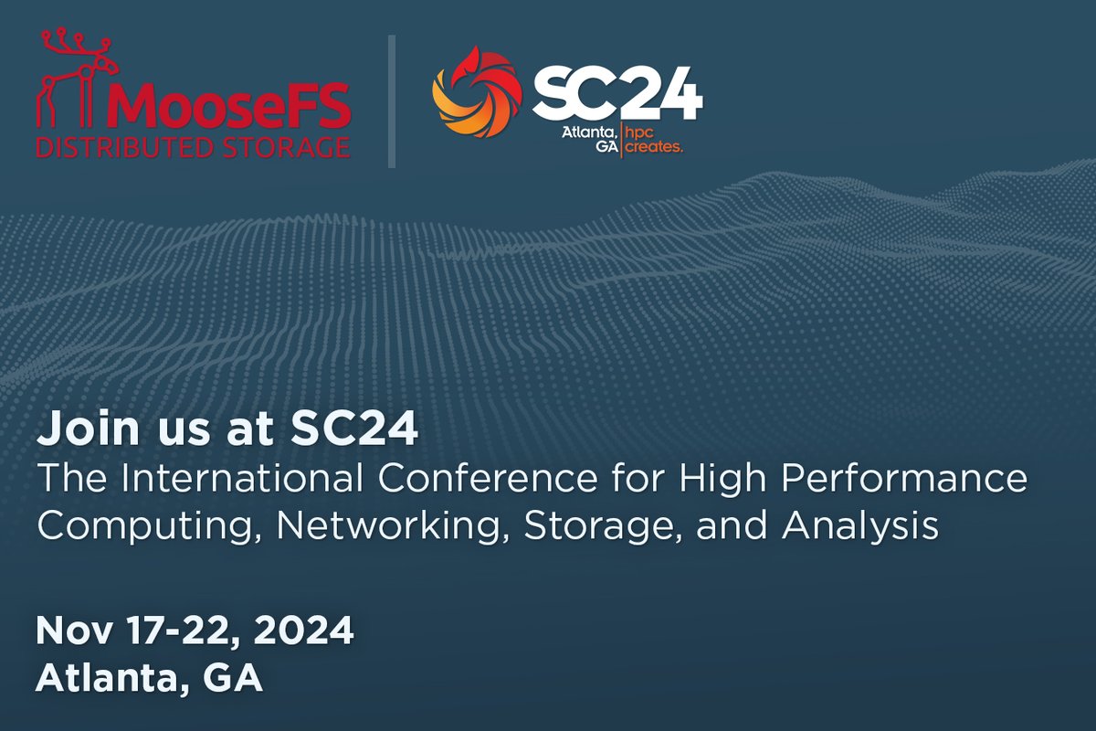 Join us at the #SC24 in Atlanta, Nov 17-22! Visit Booth 4643 to discuss #DistributedStorage solutions. It's a great opportunity to explore how MooseFS can enhance your data infrastructure and chat with us.

See you there!
#MooseFS #HPC #OpenSource #DataStorage #SuperComputing