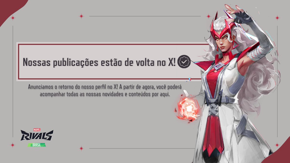 MarvelRivals_Br's tweet photo. Estamos de volta, e com mais notícias e interações para vocês. Fiquem atentos, a brasa vai esquentar! 🩷🔥 https://t.co/sAELLvkVk7